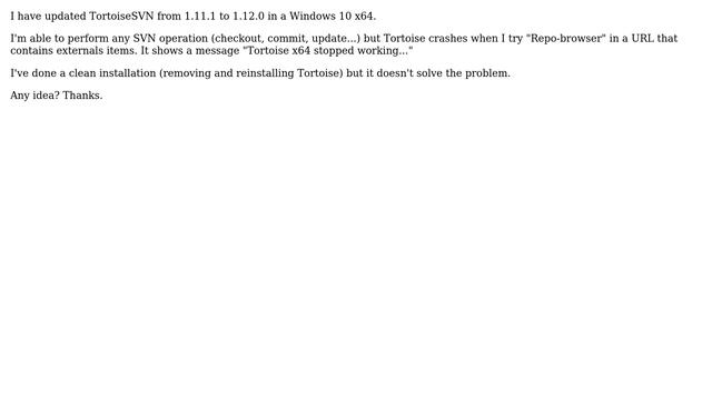 Tortoise SVN 1.12.0 stops working in Win 10 x64 смотреть онлайн