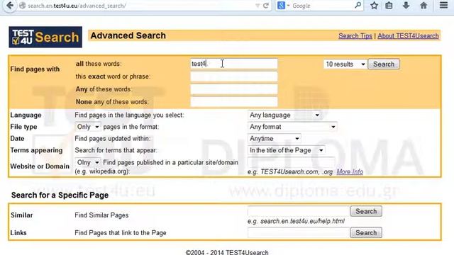 Search for pages displaying the keyword test4u on the Web using the advanced search option.... смотреть онлайн