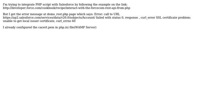 Salesforce: SSL certificate problem: unable to get local issuer certificate, curl_errno 60 смотреть онлайн
