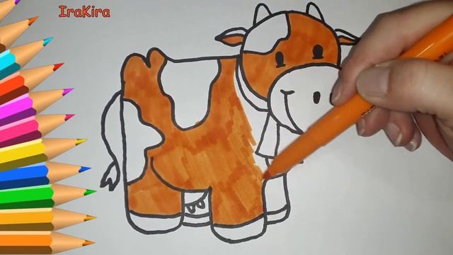 Рисуем ??корову?! Раскраска оранжевая корова! Учим цвета на русском языке! смотреть онлайн