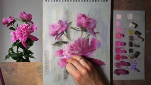 Этюд пионов сухой пастелью