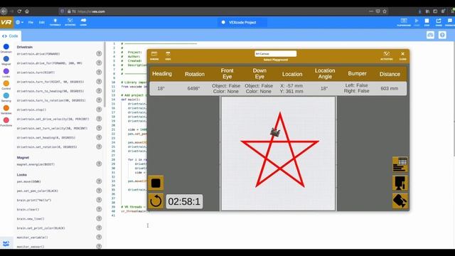 Draw spiral star in Python VEXCode VR смотреть онлайн