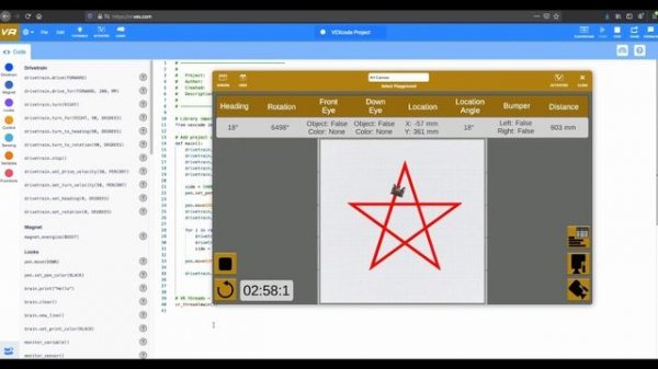 Draw spiral star in Python VEXCode VR