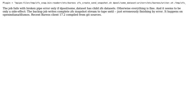 Why bareos bpipe job fails with: Fatal error: bpipe-fd: Pipe read error: ERR=Error 0? смотреть онлайн