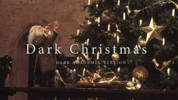 Christmas music in a dark library with fireplace sound / dark academia
