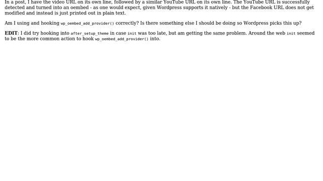 Wordpress: Getting results from wp_oembed_add_provider смотреть онлайн