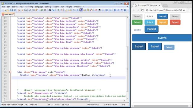 Bootstrap Tutorial for Beginners - 14 - Buttons Part 2 смотреть онлайн