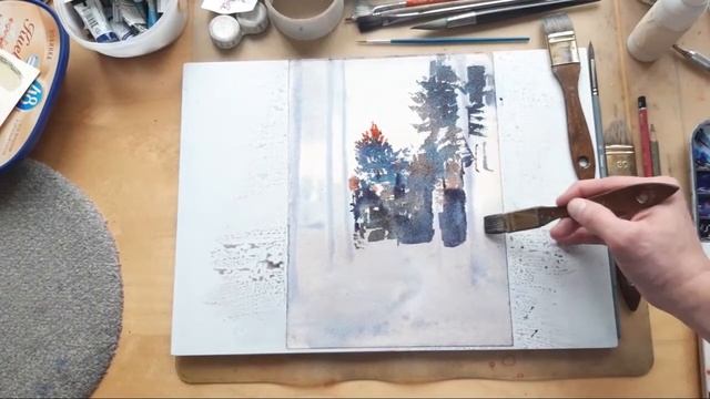 20210314 Зимний вечер. Акварельный пейзаж смотреть онлайн