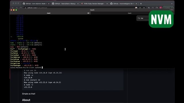 Manage language versions: NVM Javascript, rbenv Ruby, and gvm Golang | Develop multiple projects смотреть онлайн