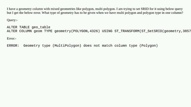 Set SRID for mixed geometry type in PostGIS смотреть онлайн