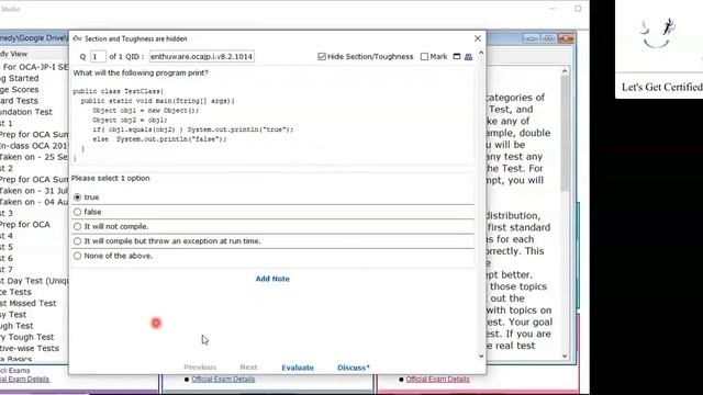 The Object equals() method performs an == operation. (enthuware.ocajp.i.v8.2.1014) смотреть онлайн