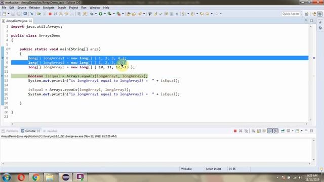 How to use equals(long[] a, long[] a2) method of Java.util.Arrays Class? смотреть онлайн