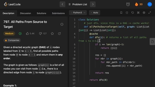 All Paths from Source to Target in 30 seconds - Leetcode Medium 797 - Python смотреть онлайн