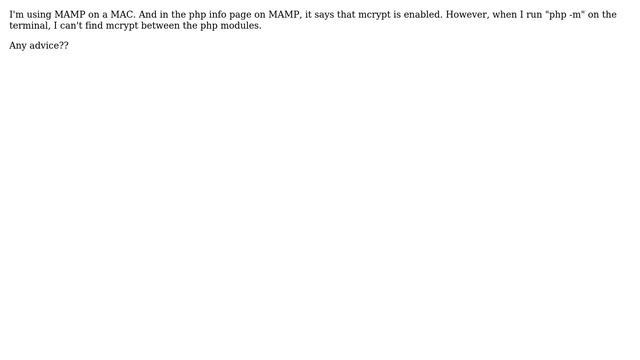 Apple: PHP not locating mcrypt while using MAMP смотреть онлайн
