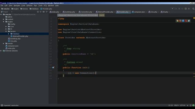 Создание CMS на php - 4 урок (Services, AbstractProvider, Dependency injection) смотреть онлайн
