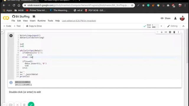 Bit Stuffing implementation in python || Computer Network Practicals смотреть онлайн