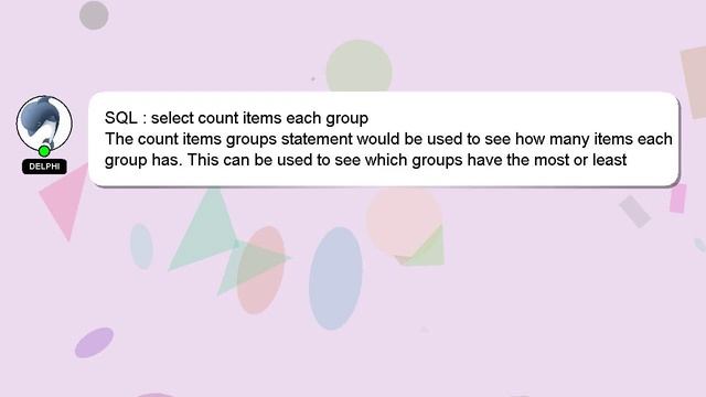 SQL : select count items each group смотреть онлайн