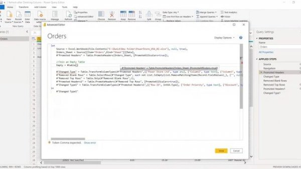 Refresh with deleted Columns in new Dataset | M | Advanced | Power BI