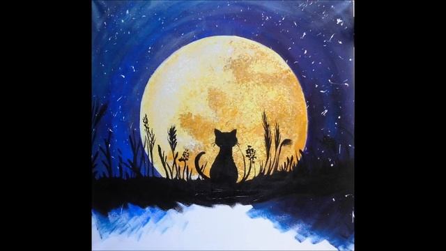 GATO MIRANDO LA LUNA ♥ cuadro en pintura acrílica paso a paso смотреть онлайн