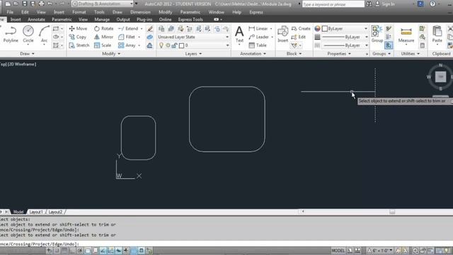 AutoCAD 2012 Beginner Master in 3D/2D #14 How to use Extend смотреть онлайн