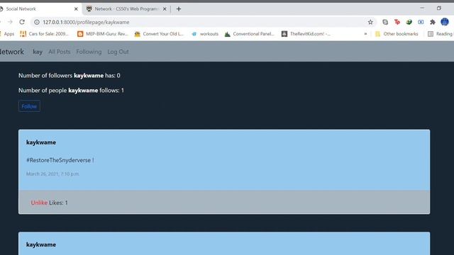cs50’s Web Programming with Python and JavaScript: project4 - network смотреть онлайн