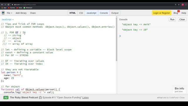 advanced for in loop and for of loop in javascript | hindi смотреть онлайн