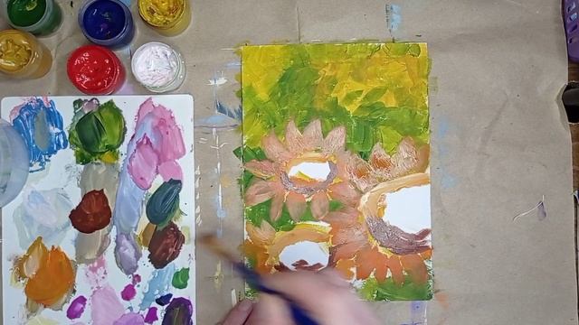 Нарисовала подсолнухи гуашью | Мазковая живопись для начинающих смотреть онлайн