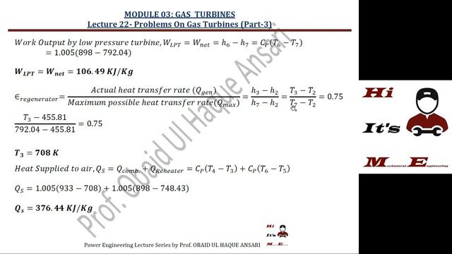 Problems On Gas Turbines (PART-3) | Lecture 22| Power Engineering Lecture Series I смотреть онлайн