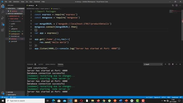 MERN STACK (MongoDb, Express, React, Nodejs) CRUD Backend - Connecting to MongoDb Database. смотреть онлайн