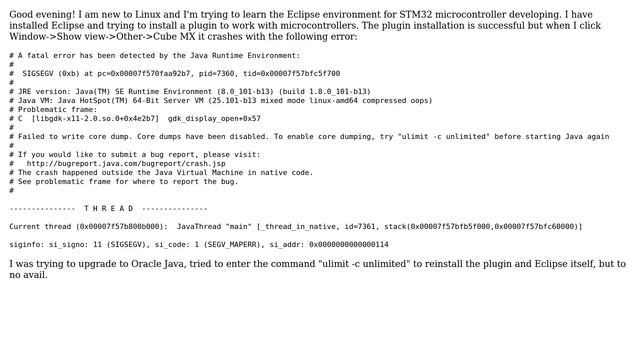Eclipse + CubeMX a fatal error has been detected by the Java Runtime Environment смотреть онлайн