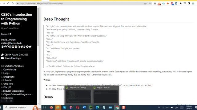 CS50’s Introduction to Programming with Python Problem Set 1 - Deep Thought смотреть онлайн