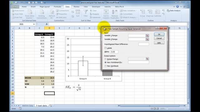 Performing a t-test in Excel on experimental data смотреть онлайн