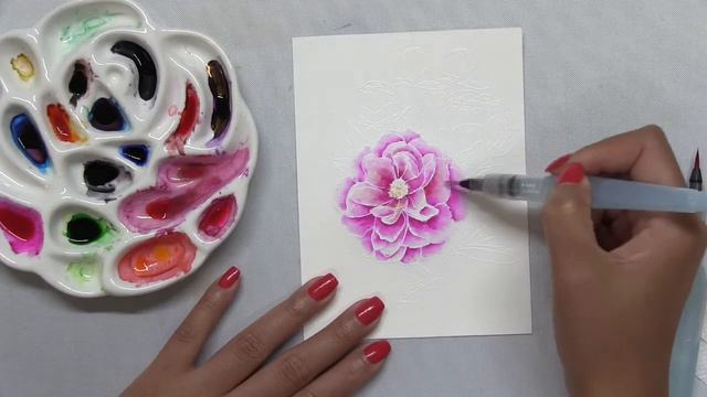 Watercolored Peony Floral Card