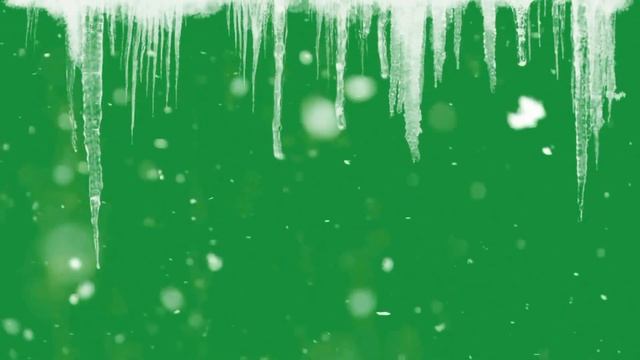 Сосульки и падающий снег на зеленом фоне, хромакей смотреть онлайн