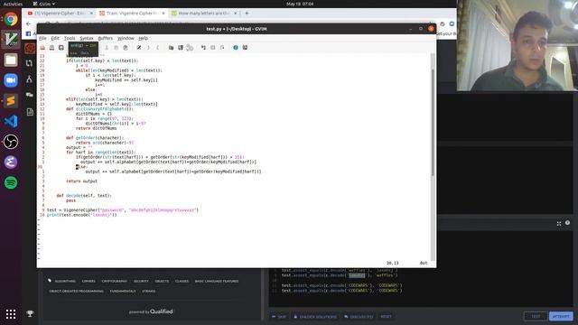 حل كاتا 4 على موقع Codewars: Vigenère Cipher Helper смотреть онлайн