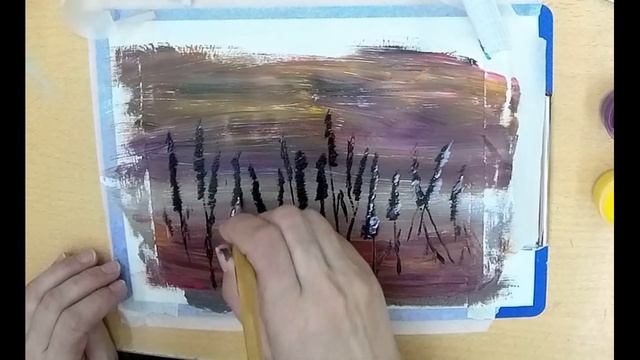 Интуитивная живопись. Тростник ночью. Акрил. Гуашь. Reed at night. Acrylic Painting. смотреть онлайн