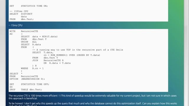 How does a recursive correlated expression speed up distinct queries? смотреть онлайн