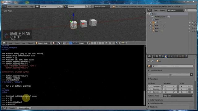 Menggunakan Blender python console part 02 array смотреть онлайн