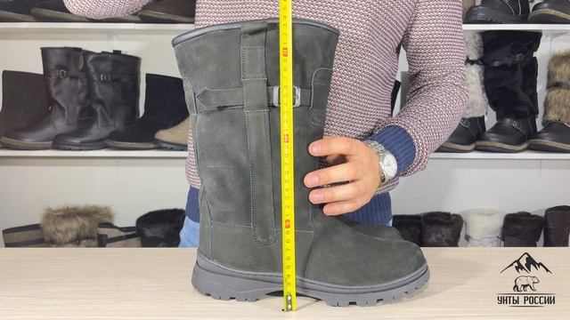 Унты России - монголки мужские натуральные высокие черные нубук, литая подошва, код 60026 смотреть онлайн