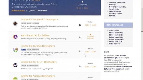 Выбор и скачивание среды разработки Eclipse
