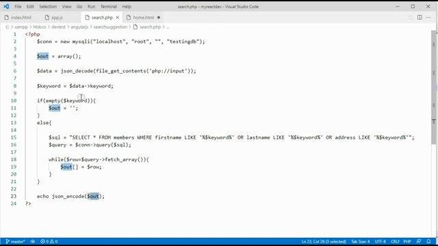 AngularJS Search Suggestion with PHP MySQLi смотреть онлайн