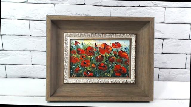 Маленькая картина маслом Пейзаж Поле с маками 10*15 см #живописьмаслом смотреть онлайн