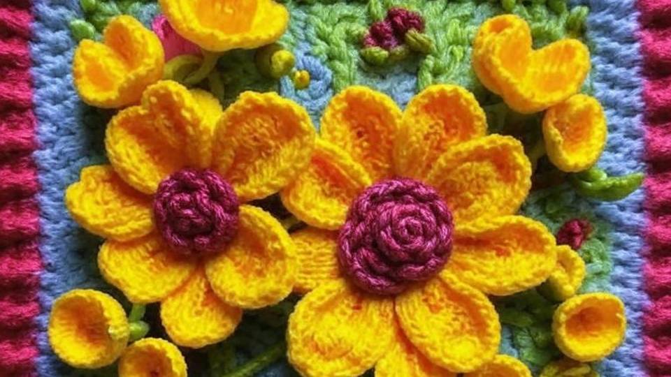 ЦВЕТЫ в квадратных мотивах от нейросети. ПОДБОРКА №14. ВЯЗАНИЕ. смотреть онлайн