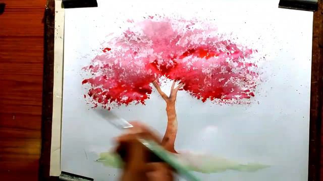 Watercolor cherry blossom painting using brush spray technique смотреть онлайн