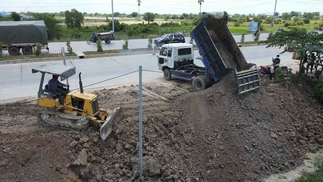 The Best New Project Fill The Land! Amazing Bulldozer Pushing Soil Refill Land With Many 5T Truck