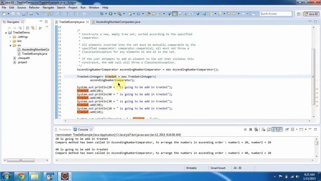TreeSet (How to arrange the numbers in ascending order using Comparator?) смотреть онлайн