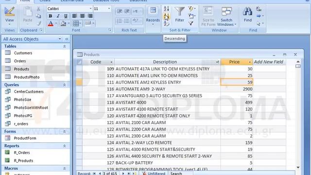 Apply sorting by Price in a descending order to the Products table. Save and close the table. смотреть онлайн