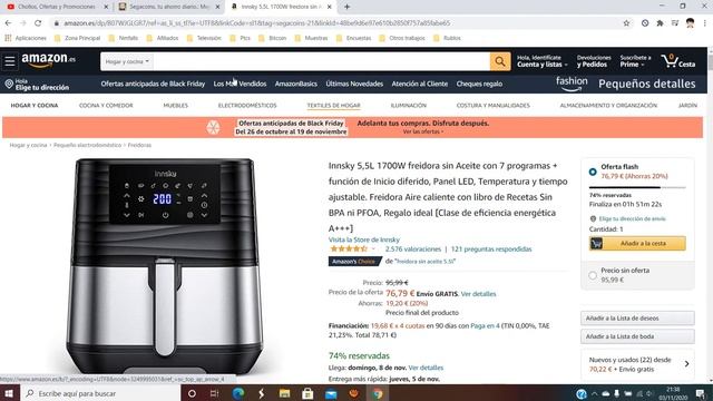 ? ¡Oferta Amazon! Freidora sin Aceite 7 programas Innsky barato 76€ ¡20% DTO! Opinión | Descuento ? смотреть онлайн