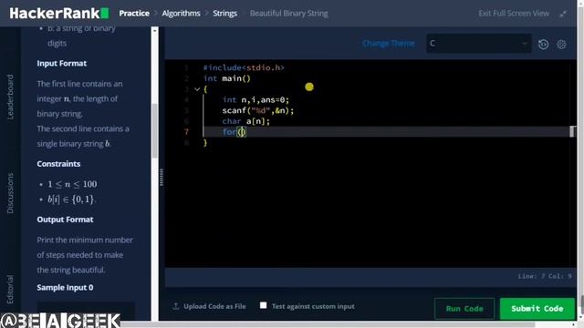 Beautiful binary string hackerrank solution in C @ BE A GEEK | Hindi | смотреть онлайн