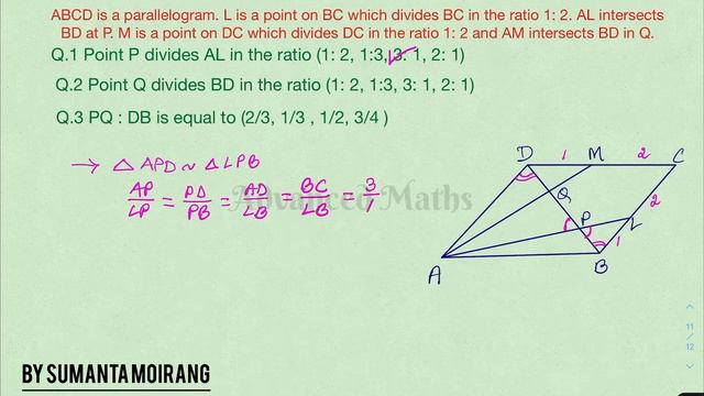 ABCD is a parallelogram. L is a point on BC which divides BC in the ratio 1: 2. AL intersects BD at смотреть онлайн